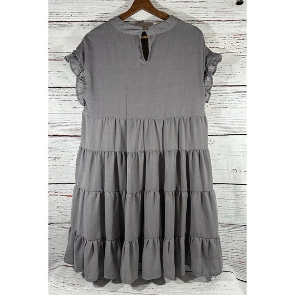 Joteisy Babydoll Dress Size Medium Gray Ruffle Short Sleeves Lined Keyhole Back - Picture 2 of 13